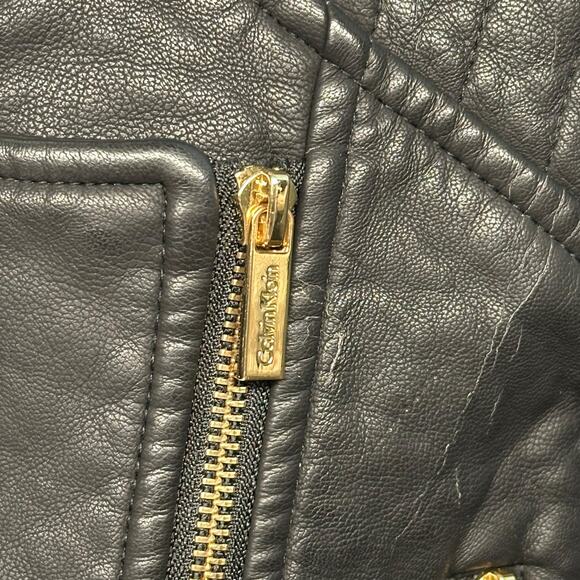 Calvin Klein Women’s Black Faux Leather Moto Jacket – Size Large - Picture 5 of 8